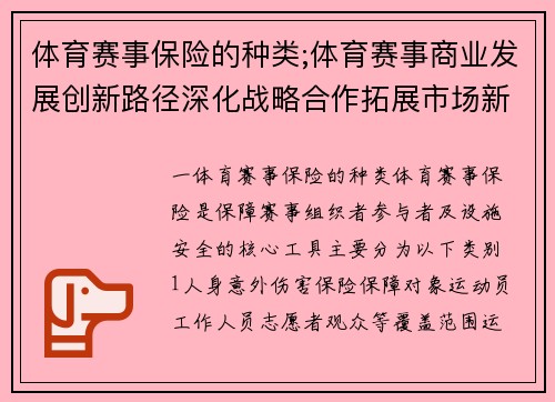 体育赛事保险的种类;体育赛事商业发展创新路径深化战略合作拓展市场新机遇时代